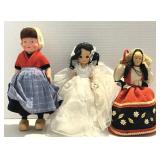 Vtg Dolls Bisque 7"-9" Tall Bride, Dutch, a Purse