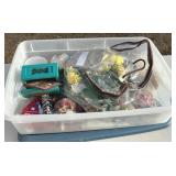Assorted Sewing & Craft Supplies in Tote Bin