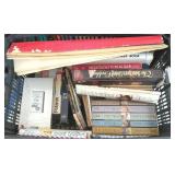Plastic Crate Full of VHS Tapes, Books, Etc