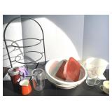 Kitchen Misc Lot Measuring Pitcher, Enamel Bowl