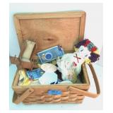 Sewing Patterns, Kits, Pincushion in Wicker Caddy