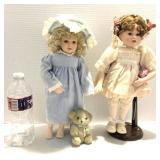 Porcelain Dolls on Stands 12.5" & 13" tall