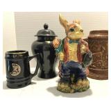 Ginger Jar, Bunny Vase, Old Pottery Mug, Stein