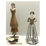 Antique Wooden Santos & Girl On Stand