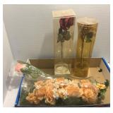 Glass Centerpiece & Vases with Artificial Flowers