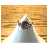 Amethyst & Diamond STS 14K Thialand Gold Ring 8.5