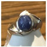 Vntg Blue Star Sapphire 14K HM White Gold Ring 5.5