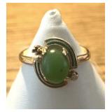 10K Yellow Gold Jade Green Enamel Ladies Ring 8.5