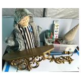 Tote w/Ribbons, Gold Wall Shelf, Handmade Doll 20"