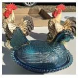 Rooster Figurines & Hen on  Nest