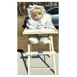 Vintage 25" Wood High Chair with Doll