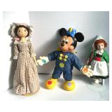 Vtg Mickey Mouse, Porcelain & Wood Dolls
