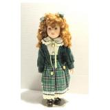 Porcelain 16" Doll with Plaid Outfit & Red Hair