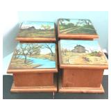 Handpainted Landscape Wood 4 Pc Canister Set