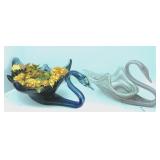 Large Swan Blown Glass Bowls Murano Style