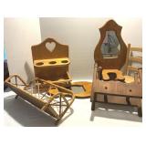 Wood  Wall Shelves, Oil Lamp Holders, Chair, More