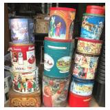 Large Lot of Collectible Tin Can Containers Xmas
