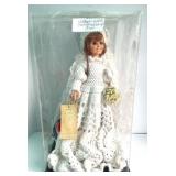 18" Vintage Doll & Crochet Wedding Dress in Case