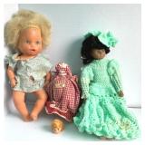 Vtg Dolls 15" Rubber/Hard Plastic, Crochet Dress