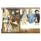 Variety of Dolls Porcelain, Fabric, Wood & Buttons