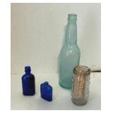 Vtg Mustard Jar, Beer Bottle, Cobalt Blue Bottles