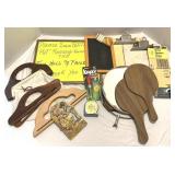Misc. Box with Mirror, Paddles, Clipboards, Etc.