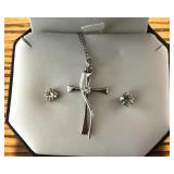 Sterling Silver Cross Necklace with Earrings