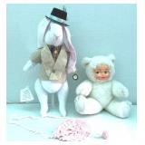 Rubber Face Plush Baby Doll & Gentleman Rabbit