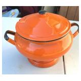 Vintage Enamel Orange Soup Tureen w/Lid