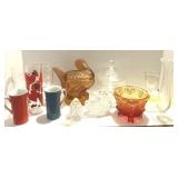 Amber Turkey on a Nest & Glassware Box Lot