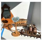 Vtg Wood Spice Rack w/Jars, Oil Lamp Wall Hanger