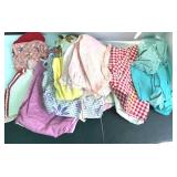 Box Lot of Aprons, Potholders, Linens