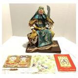 Samurai Doll Figure on Wood Stand 13 1/2" Tall