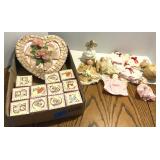 Vtg Valentine Theme Heart  Box, Blocks, Dolls