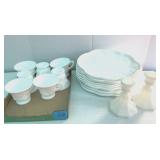 White Milk Glass Snack Plates, Cups, Candleholders