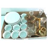 Demitasse Tea Set, Candleholders Glass & Brass