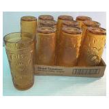 Brockway Pressed Glass Amber 5.5" Tumblers