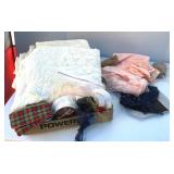 Box of Lace Tablecloths and Fabric for Projects