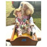 Wooden Cradle w/Doll & Barbie Head