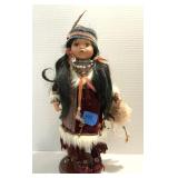 Porcelain Native American Girl Doll on Stand 17"
