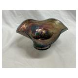 Fenton Holly Berries Carnival Glass Hat Blue 6.5'