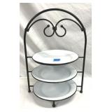 3 Tier Black Metal Stand w/10' Enamelware Plates