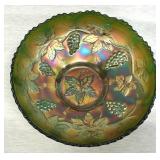 Fenton Green Carnival Glass Bowl 'Vintage' Pattern