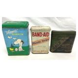 Vintage Tin Cans Whitman's, Band-Aid, Tobacco