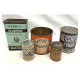 Vintage Tin Cans Watkins, Hershey's, Heinz Peaches