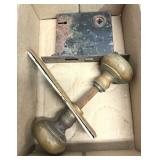 Antique Cast Iron Door Lock, 'Halfa' Plates, Knobs