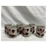 Set of 6 Korea Floral Stoneware 4' Coffee Mugs