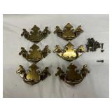 6 Brass Chippendale Batwing Ball Drawer Pulls 3'