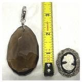 Pendants Cameo & Large 2 1/4' Amber Stone