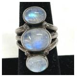 Triple Moonstone Ring Marked 925 Size 6.5